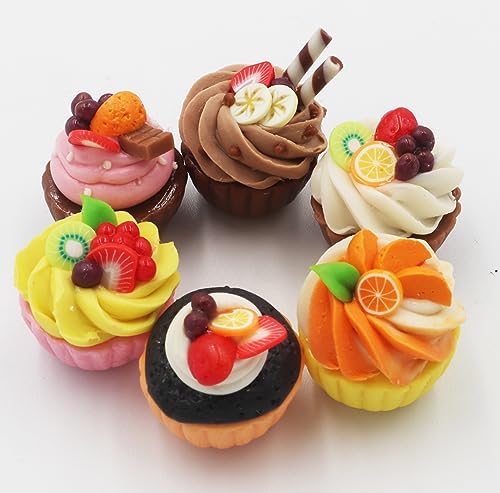 Set of 6 Miniature Cupcakes – Handcrafted Dollhouse Food Accessories, 1/6 Scale Tiny Clay Cupcakes, 0.6 Inch Mini Desserts for Collectibles & Decoration