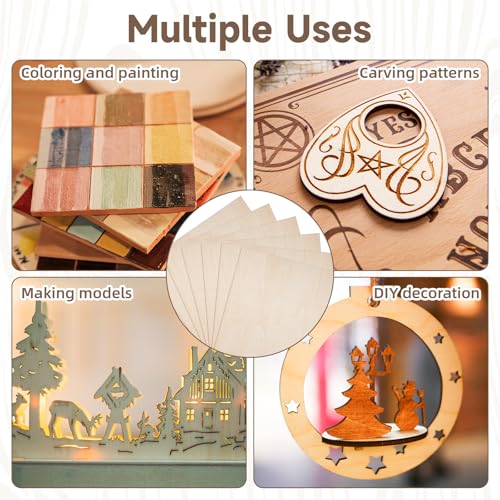 6 Pack Basswood Sheets 1/8, 12"x8" Basswood Plywood, 3mm Laser Engraving Blanks Unfinished Wood Crafts, Craft Supplies & Materials for DIY Ornaments, Model Engraving, Drawing