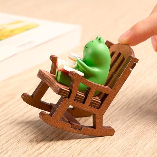 Funny Cute Miniature Frog Figurines - Frog Sculpture for Shelf, Desk Decoration (01-Frog-Rocking Chair)