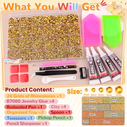 TINKRSTUFF 36000Pcs Copper Gold Rhinestones Bedazzling Kit - color: Copper Gold, size: Large Pack with Glue