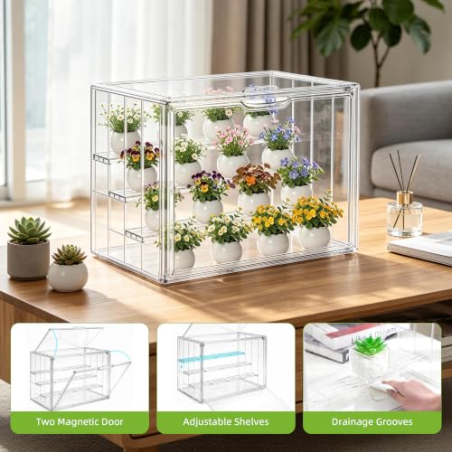 Mini Greenhouse Indoor with Magnetic Door,Tabletop Greenhouse - size: M-4tier-2door