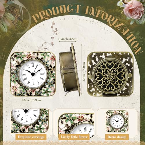 Kenning Vintage Mini Table Clock, 3.5 Inch Small Decorative Metal Non Ticking Analog Quartz Battery Operated Table Top Clock for Living Room Bedroom Bedside Desk Decor(Flower) - style: Flower