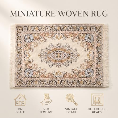 Dollhouse Miniature Woven Rug,1/12 Scale Woven Rug Floor Carpet Dolls House Miniatures Toys for Dollhouse 10 * 15cm Silk Coverings Gifts Floor