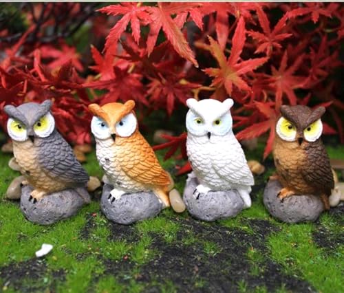 Mini Owl Figurines 4pcs - Fairy Garden Accessories, Miniature Owls for Fairy Garden Decor, Small Owl Gifts for Women Mom Grandma - style: Owl Set of 4
