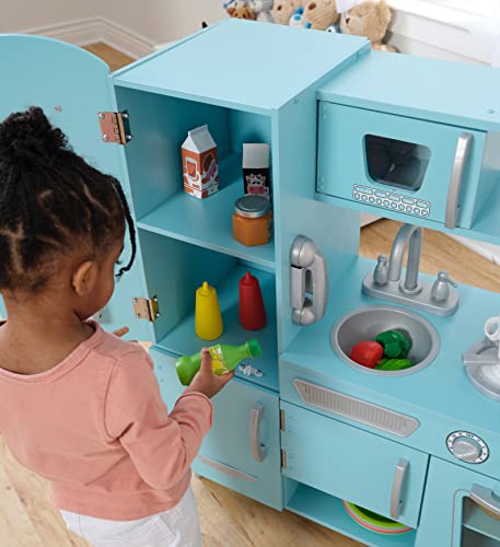 KidKraft Vintage Wooden Play Kitchen with Pretend Ice Maker and Phone, Blue - color: Blue
