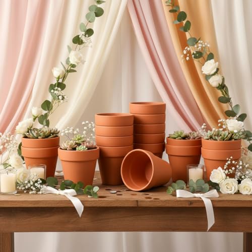 Terracotta Clay Pots with Drainage Holes, 4 Inch, Pack of 24, for Succulents, Plants, and DIY Crafts - color: 4-inch Red