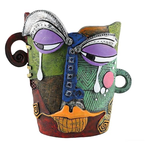 Picasso Abstract Resin Flower Pots Colorful Unique Face Planters Pots Head - color: Tearful Face