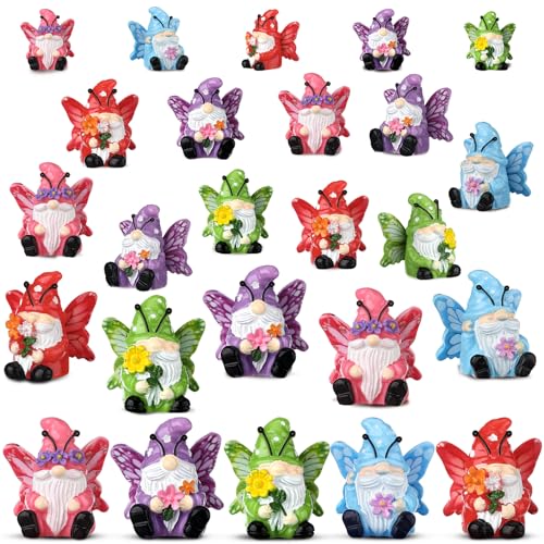 Wesiti 40 Pcs Spring Decoration Butterfly Mini Resin Gnomes 1.18 Inch Spring Miniature Figurine Statues Tiny Gnomes Decor for Table Dollhouse Desk Indoor Outdoor Home Garden Plant Pot - style: Butterfly