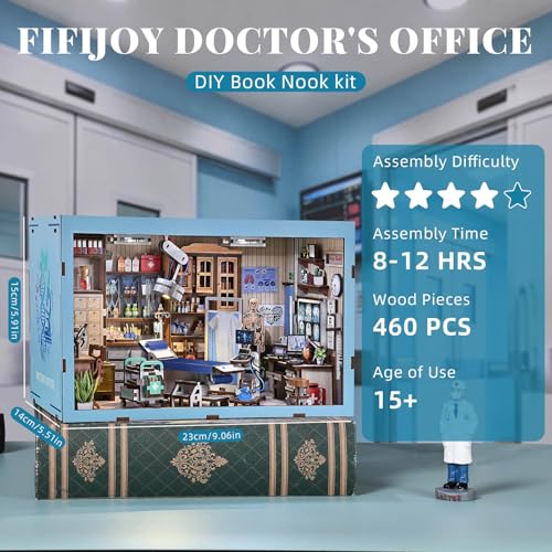 fifijoy Book Nook Kit - DIY Miniature House Doctors Clinic Dollhouse Kit for Adults, Book Nook Tiny House Bookshelf Decor Creative 3D Wooden Puzzle, Gifts for Family, Friends (Doctor's Office) - color: Doctor's Office