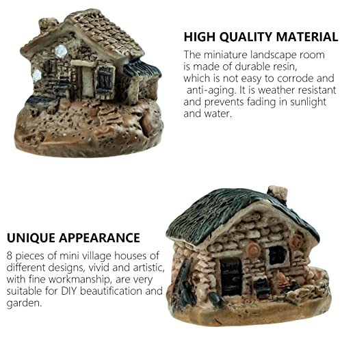 8 PCS Mini House Figurines, Miniature Village Hut Figurine, Fairy Garden Cottage Ornaments Accessories for DIY Bonsai, Succulent Planting, Terrarium, Flower Pot Decor