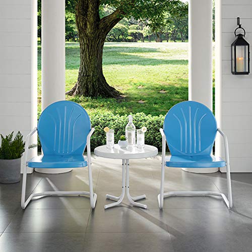 Crosley Furniture Griffith Retro Metal 3-Piece Chair & Side Table Set - color: Sky Blue