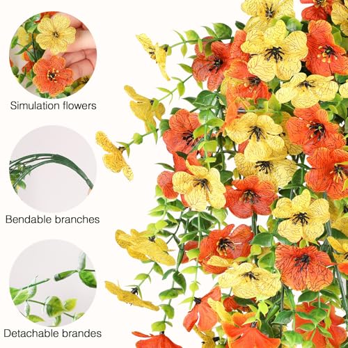 Artificial Fall Flowers for Outdoors UV Resistant Orange Fake Mums Decor - color: Orange Yellow