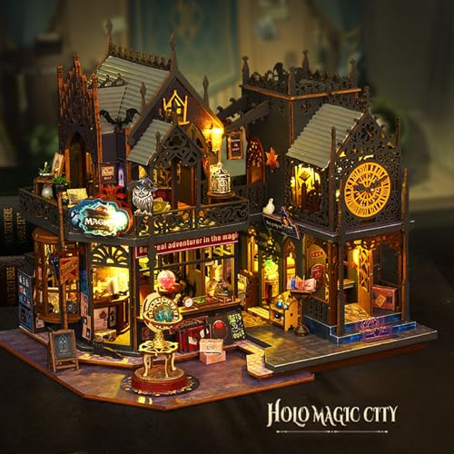 3D Wooden Puzzle for Adult, 3D Puzzle DIY Miniature House Kit for Adult, Booknook with LED Light, 3D Wood Puzzle Gifts for Family, Friend, Bookshelf Decor(Hollow Magic Castle) - color: Hollow Magic Castle
