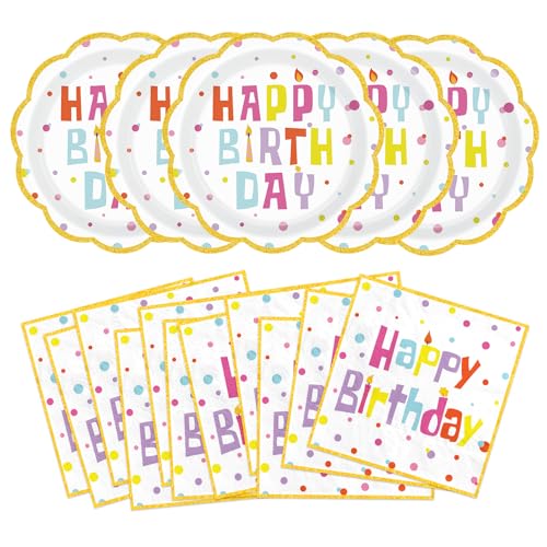 100Pcs Happy Birthday Colorful Polka Dots Party Supplies Serve 50 - style: Confetti Birthday Plates