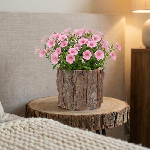 NUOBESTY 2 pcs Bark Flower Pot Rustic Succulent Planter Waterproof Log Plant Container Tree Stump Flower Pot for Home Garden Farmhouse Decor Table Centerpiece 4.72 X 4.72 X 3.93 in