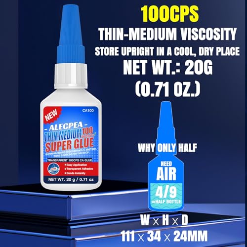 ALECPEA Thin CA Glue 100 CPS - Medium Viscosity Cyanoacrylate, 20g