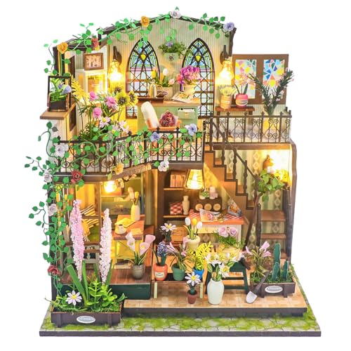 MAGQOO Miniature House Kit DIY Miniacture Dollhouse Kits with Furniture and LED 1:24 Wooden Dollhouse Kit (Daray Flower House) - color: Daray Flower House