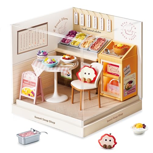 Sweet Soup Shop Super Miniature House Kit - DIY Plastic 3D Model Building Set for Teens, Build Your Own Asian Dessert Shop with Dustproof Case, Creative Craft Gift for Girls Women - color: Sweet Soup Shop, size: Small