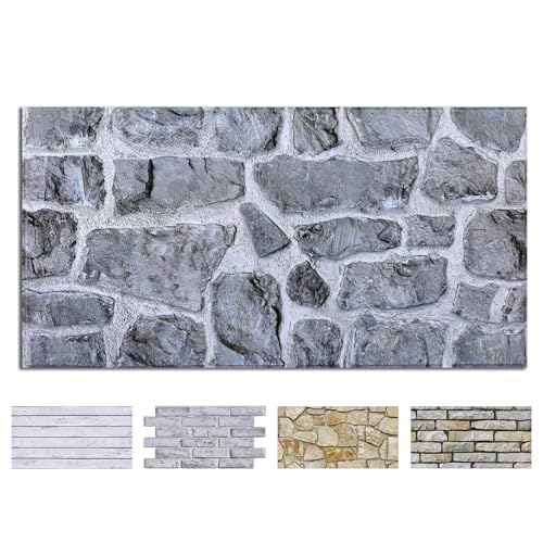 3D Faux Stone Wall Panels Peel and Stick, 12 Pcs 22.8" x 11.8" - color: Faux Gray Stone -B