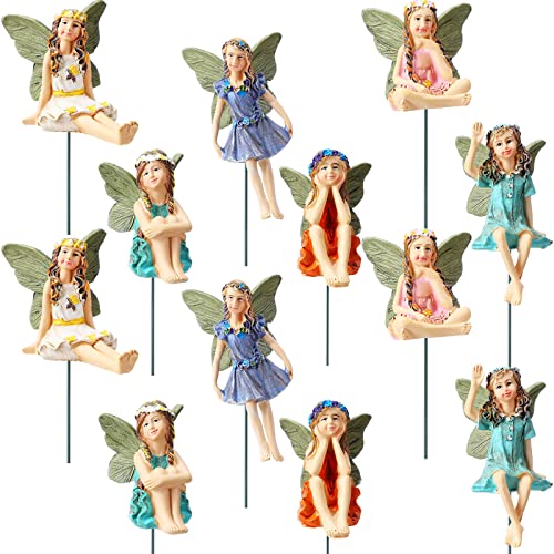 Bucherry 12 Pieces Garden Mini Fairies Figurines Miniature Fairy Sculpture Decoration Tiny Garden Accessories for Home Outdoor Yard Lawn Flower Pot Decor (Elegant)
