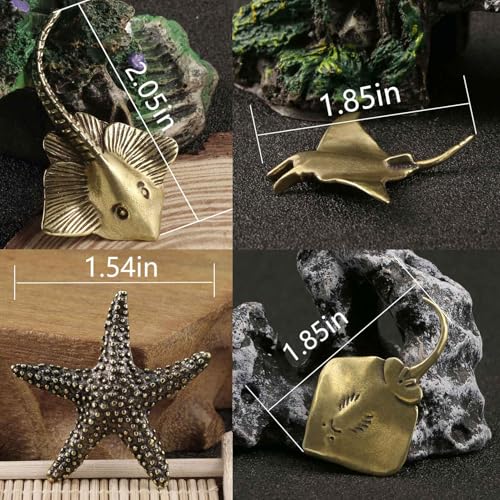 4Pcs Vintage Solid Brass Miniature Animal Figurine Desk Animal Ornament for Pet Enthusiasts Exquisite Collectible and Home Décor Accent (Manta Rays+Starfish 4Pcs) - color: Manta Rays+starfish 4pcs