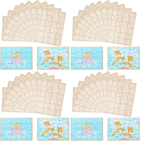 Deekin 30 Sheets Unfinished Wood Blank Puzzles Customizable Blank Wooden Pieces Freeform Things to Paint, Write and Draw On, Wooden Jigsaw Puzzles for Kids DIY Craft, 8.9 x 5.9 Inch (Pack of 4) - size: 8.9 x 5.9 inches (Pack of 4)
