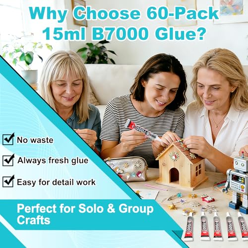 60 Tube B-7000 Glue 15Ml/0.5 fl oz- Strong Transparent Rhinestone Glue with Precision Tip, Waterproof, Flexible, Bulk B7000 Glues Paste Adhesive for DIY Craft Jewelry Making Shoes Phone Repair - color: 60x15 ML/ 0.5 oz