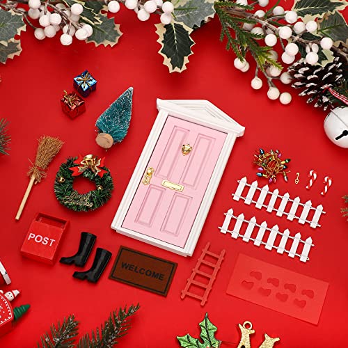Hungdao 20 Pcs Christmas Fairy Door Wooden Miniature Decor, Pink Door - color: Pink Door