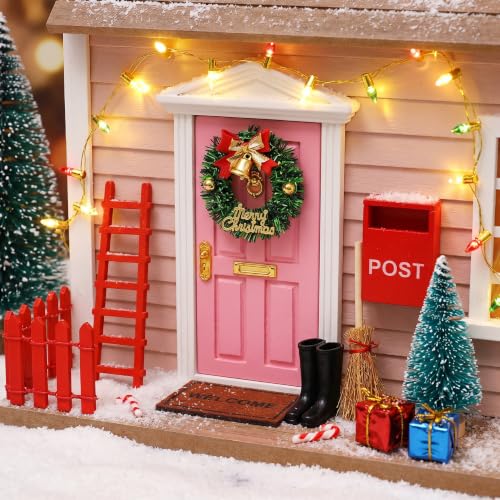 Hungdao 20 Pcs Christmas Fairy Door Wooden Miniature Decor, Pink Door - color: Pink Door