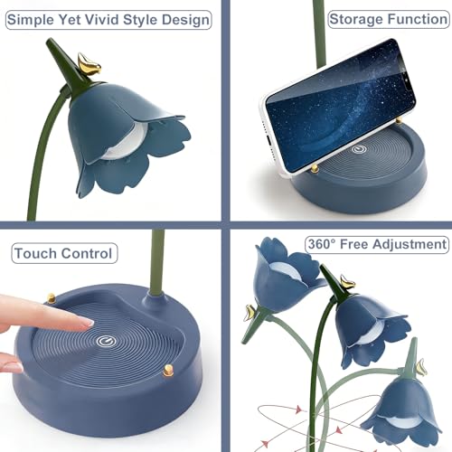 magical JD LED Desk Lamp Cordless Table Light Adjustable Gooseneck Dimmable Touch Rechargeable Battery Eye-Caring Night Light for Kids, Mini Cute Lamp for College Dorm Bedroom Reading (Blue) - color: Blue
