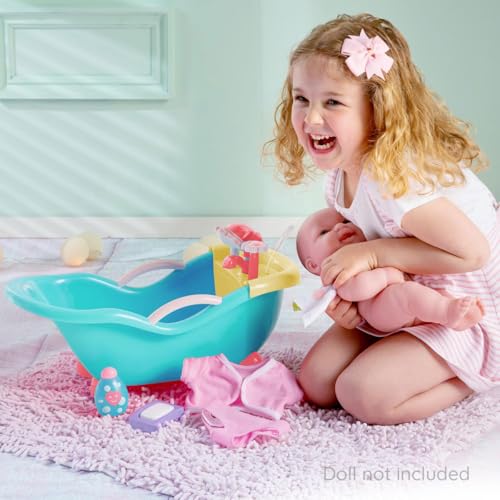 JC Toys - for Keeps Playtime! | Baby Doll Real Working Bath Set | Fits Dolls up to 16" | Shower and Faucet Really Work | Play Accessories | Ages 2+ - color: Blue/Pink Bath Set