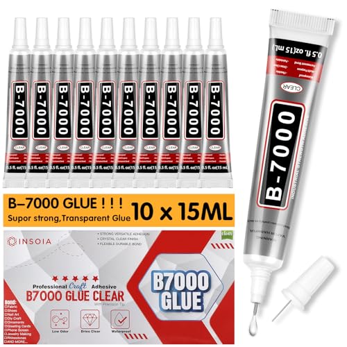 INSOIA Bedazzling Glue B7000 Clear, 10 x 15ml Precision Tip - size: 15Grams * 10 Pack