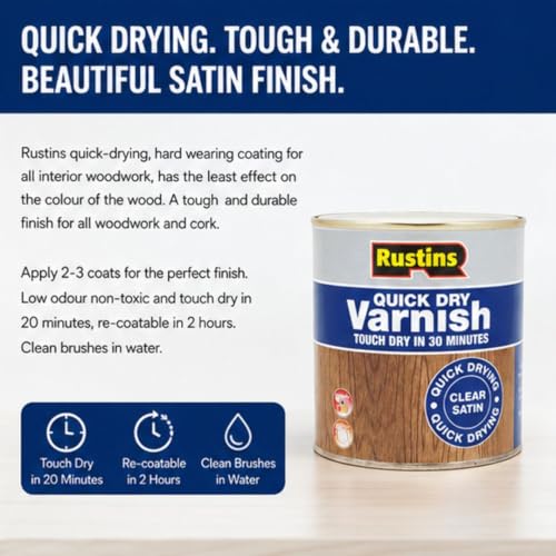 Rustins Quick Dry Varnish Clear Satin 250ml | 8.5 Fl. Oz. - color: Satin Clear, size: 250ml