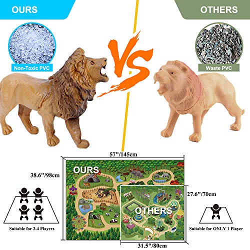 Mini Tudou Safari Animals Figures & 57x38.6'' Play Mat for Kids Toddler 3-5