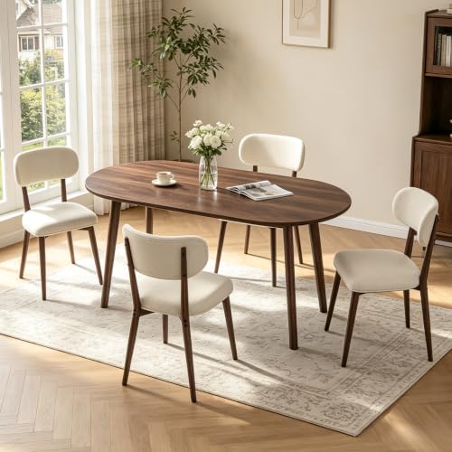 63" Oval Dining Table Set for 4 with Solid Wood Legs - color: Walnut Table Brown-l Chairs