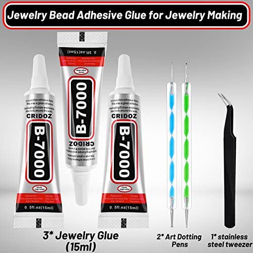 B7000 Rhinestone Glue for Jewelry Making, Clear Craft Glue with Precision Tips Dotting Pens for Metal, Stone, Nail Art, Beading, Wood, Glass - 0.5 fl oz, 3 Packs - size: 3x15ml/0.5 oz