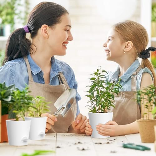 WSMKSZ 4 inch Self Watering Pots for Indoor Outdoor Plants, 6 Pack Plastic Flower Planters with Drainage Holes and Removable Saucers, Plant Pots with Wicking Rope, Modern Decor, White - color: White, size: 4inch 6pcs