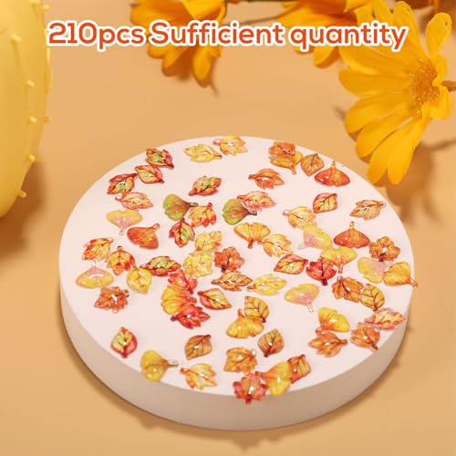 210pcs Mini Fall Leaves, 5 Styles Resin Funny Miniature Leaves for Crafts