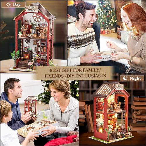 RONSTONE Book Nook Kit for Adults, Martin’s Bookstore DIY Miniature House Kit with LED Light, Wooden 3D Puzzle Bookshelf Insert Decor, Craft Gift for Teens and Book Lovers