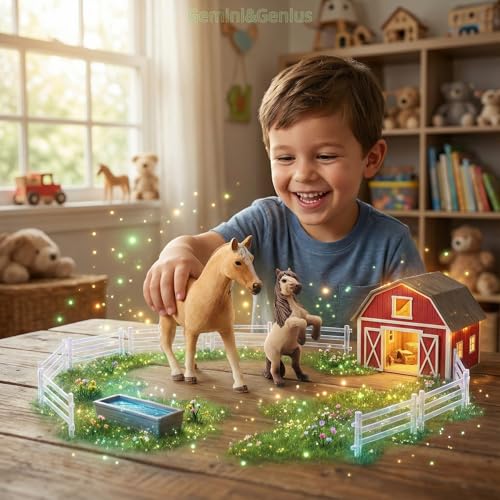 Gemini&Genius Horses Toy for Kids, Premium Horse with Cub Farm Animals - color: B- Brown Horses