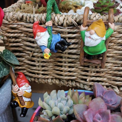 Set of 3 Cute Climbing Gnome Figurines Flower Pot Hugger, Resin Hanging Gnomes Statue Outdoor Decor Fence Ornaments for Patio Lawn Garden Yard - color: Multicolor