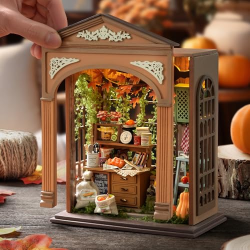 CUTEROOM DIY Miniature House Building Kit for Adults with LED Lights - Realistic Mini Dollhouse Model & Wooden Furniture, Creative Craft Kit for Home Decor Gift- Harvest Time - style: Harvest Time