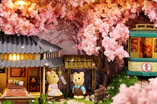 MAGQOO Miniature Dollhouse Kit Box Theater Kit Miniature Room Kit 3D DIY Wooden Doll House Kit with Furniture 1:100(Cherry Blossoms) - color: Cherry Bloosoms