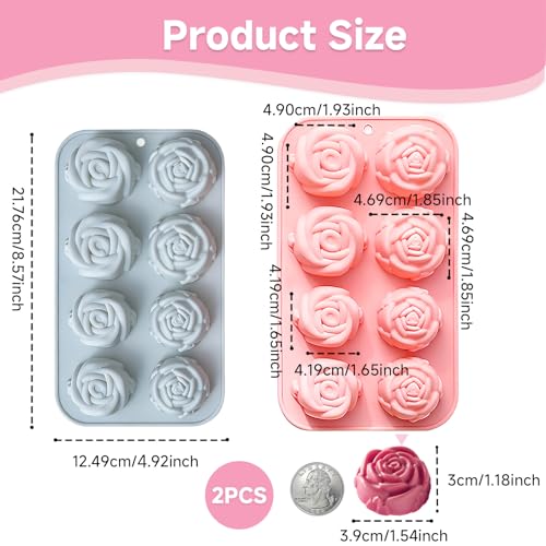 2Pcs Realistic Rose Soap Molds for Chocolate,Detailed Large Blooming Floral Molds for Candle,Cake,Jelly,Pudding, Ice Cubes,Ideal DIY,Wedding Favors Gift,Anniversary&Party Decor - color: 18-Cavity Pink&Gray