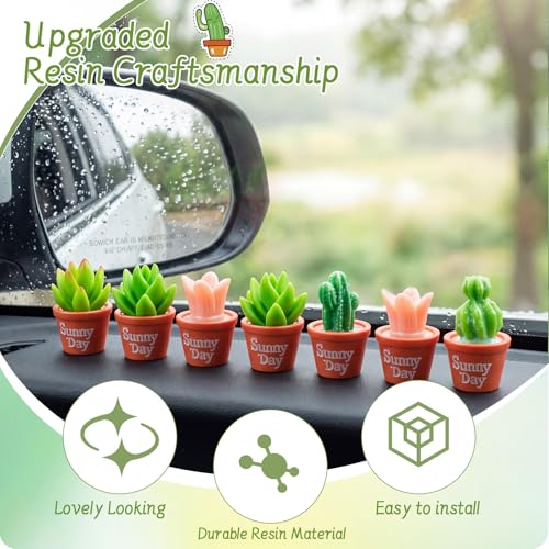 Ripeng Set of 8 Car Dashboard Decorations Mini Artificial Succulent Car Accessories for Women Miniature Pottery Planter Vehicle Interior Decor with Double Sided Tape for Rearview Mirror Dashboard - style: Vibrant