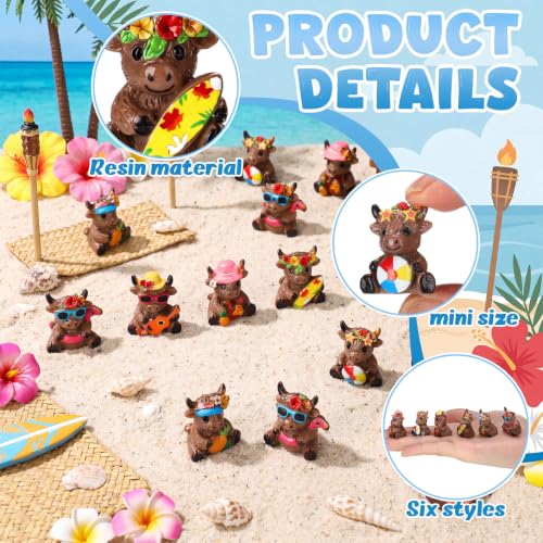 Yaomiao 60 Pcs Mini Hawaii Highland Cow Figurines Bulk Resin Cow Statues - style: Hawaii Cow