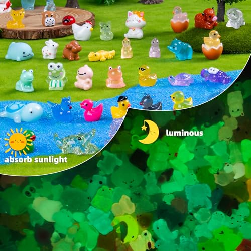 300pcs Mini Resin Animals Different 300 Styles Variety Tiny Animals Figure to Hide Luminous Glow in The Dark for Miniature Fairy Garden Decoration Small Plastic Miniature Crafts Decor Aquarium - color: 300pc
