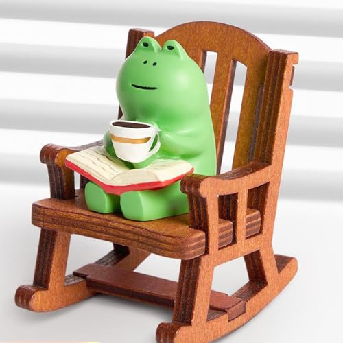 Funny Cute Miniature Frog Figurines - Frog Sculpture for Shelf, Desk Decoration (01-Frog-Rocking Chair)