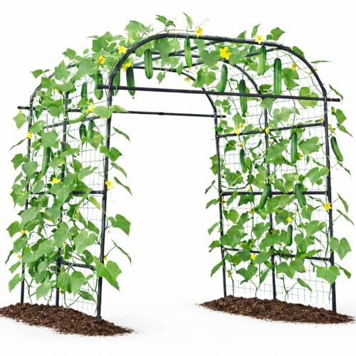 Giantex Metal Garden Arch Trellis for Climbing Plants Outdoor, 7.5FT Tall Adjustable Cucumber Trellis Tunnel for Raised Garden Bed, Extra Wide Garden Trellis Arch Support Vegetables Vine - size: 71"x83"x91"
