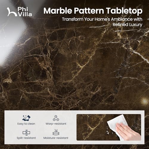 PHI VILLA Dining Table Set for 4, Marble Design Kitchen Table and Chairs - color: Emperador Dark Marble& Olive